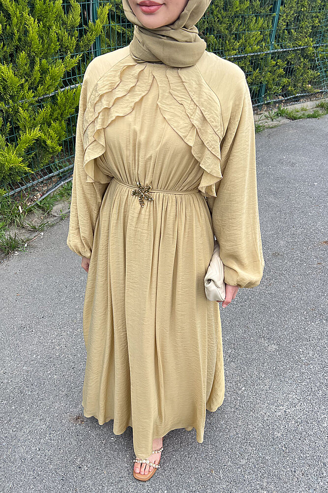 Fırfır Detaylı Tencel Elbise - Haki - 2