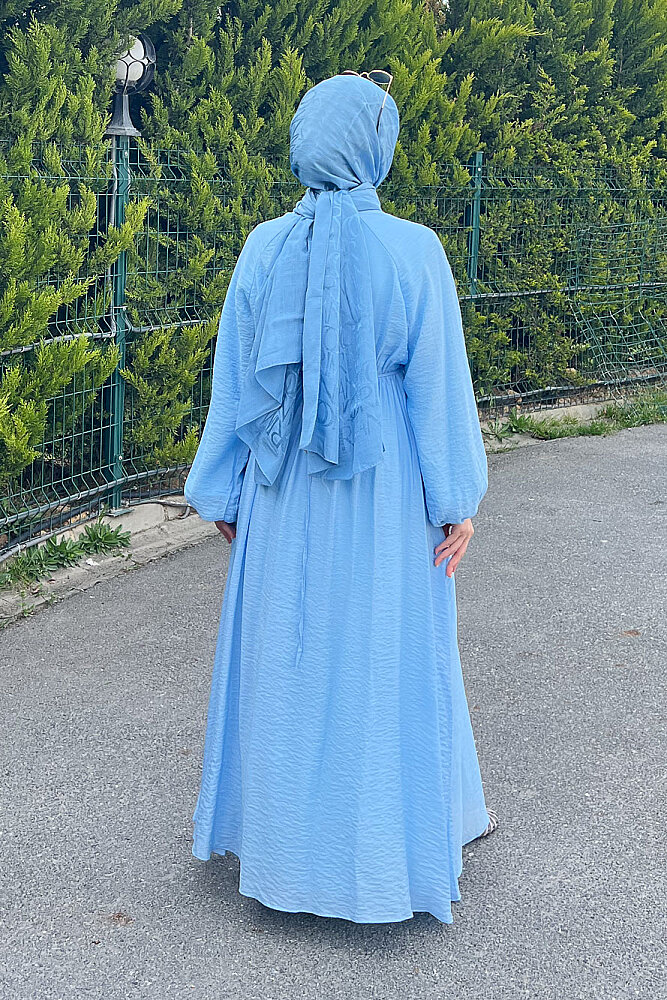 Fırfır Detaylı Tencel Elbise - Mavi - 8