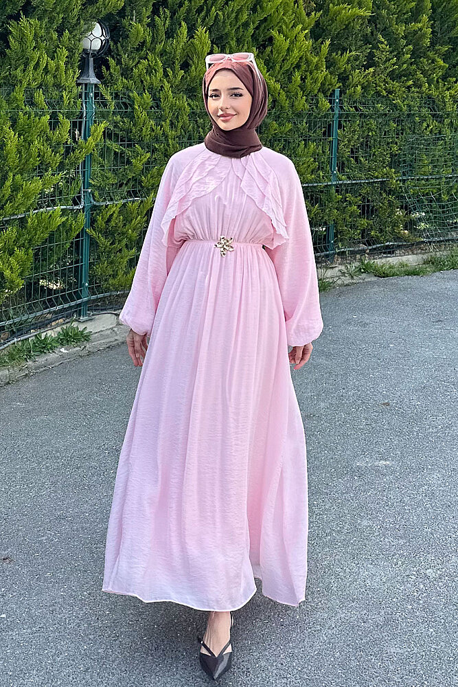 Fırfır Detaylı Tencel Elbise - Pembe - 3