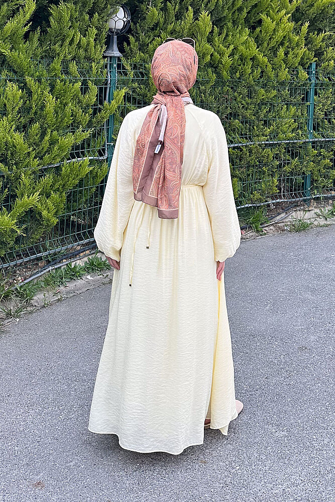 Fırfır Detaylı Tencel Elbise - Sarı - 6