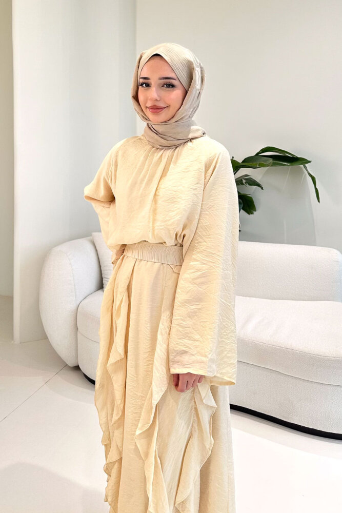 Fırfır Detaylı Tül Etek Takım - Bej - ENMA (4)