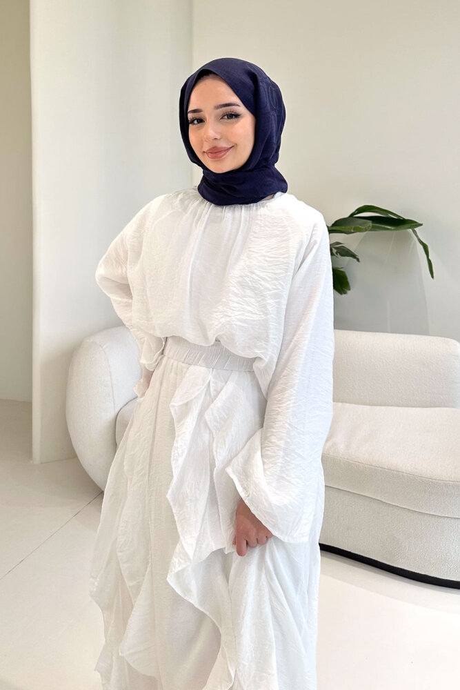 Fırfır Detaylı Tül Etek Takım - Ekru - 5