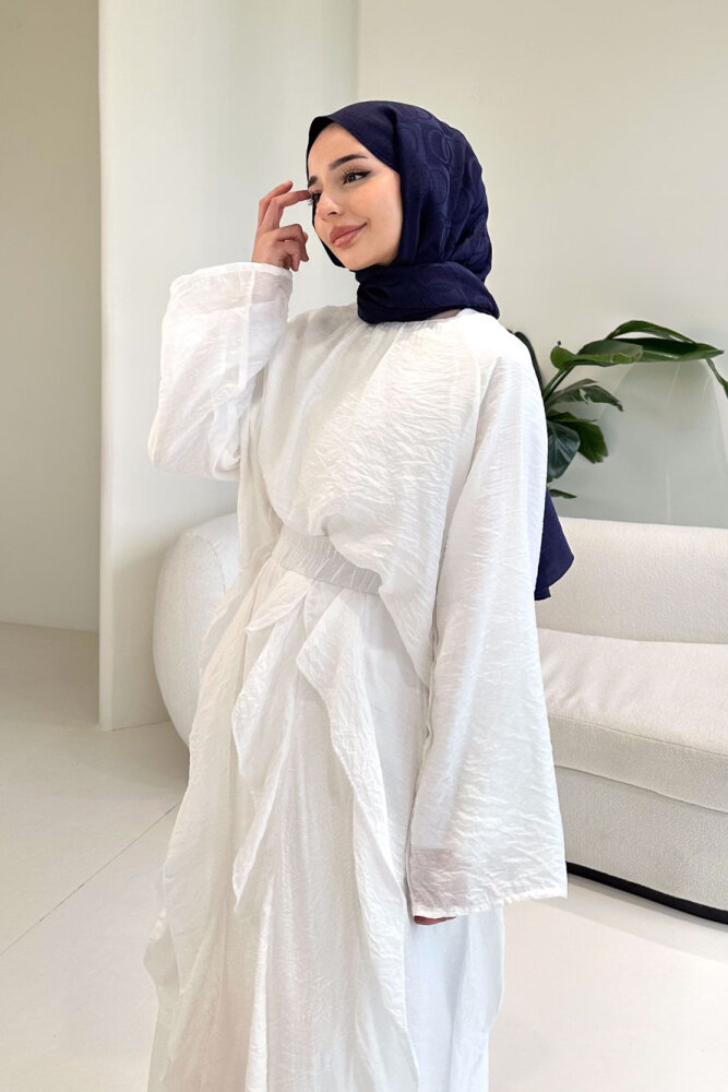 Fırfır Detaylı Tül Etek Takım - Ekru - 2