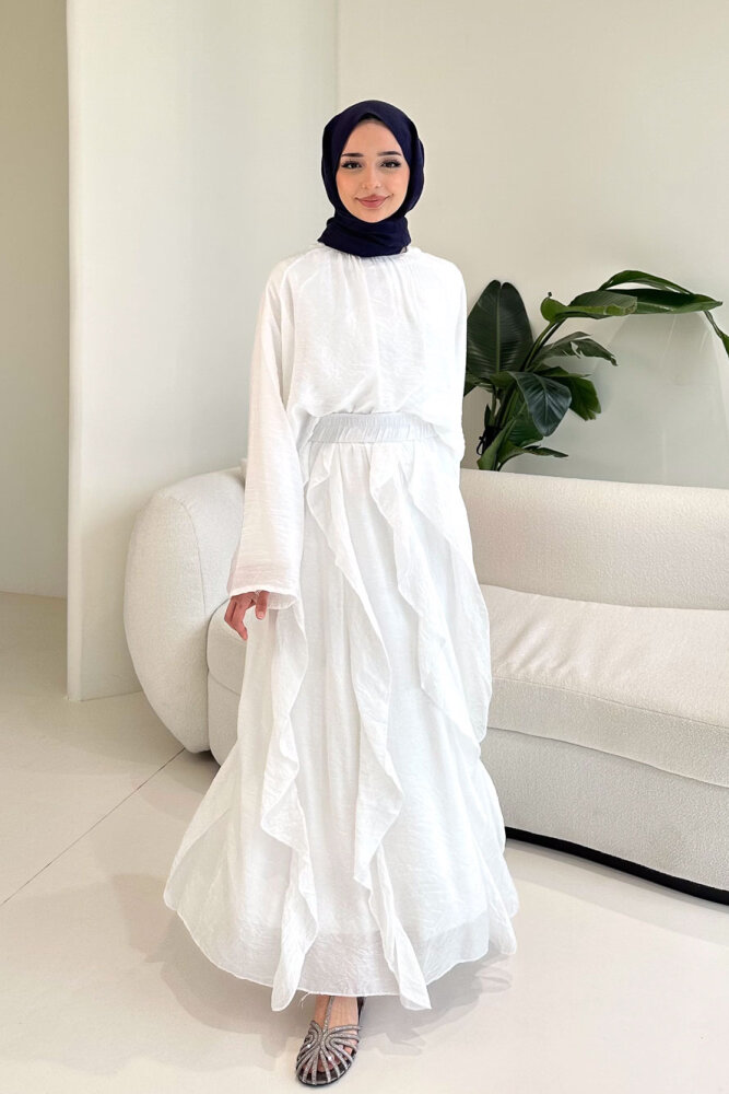 Fırfır Detaylı Tül Etek Takım - Ekru - ENMA (5)