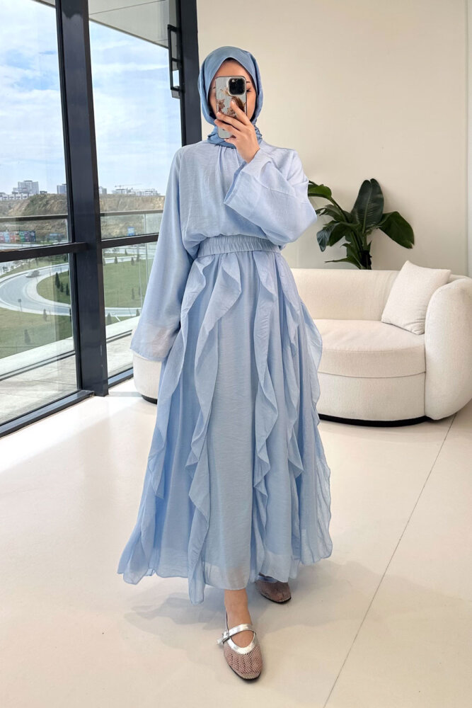 Fırfır Detaylı Tül Etek Takım - Mavi - ENMA (0)