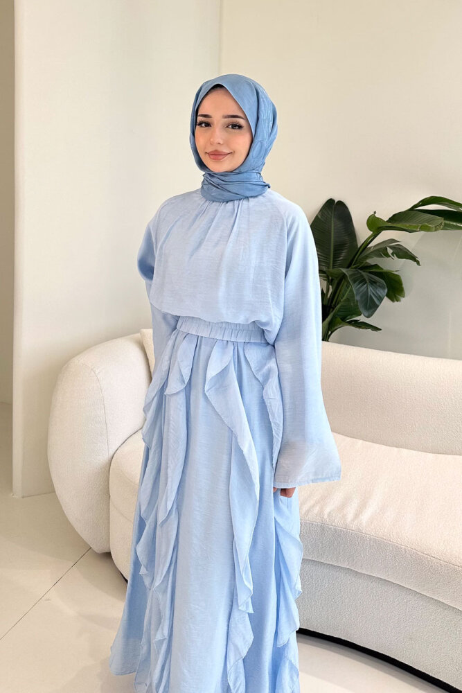 Fırfır Detaylı Tül Etek Takım - Mavi - 5