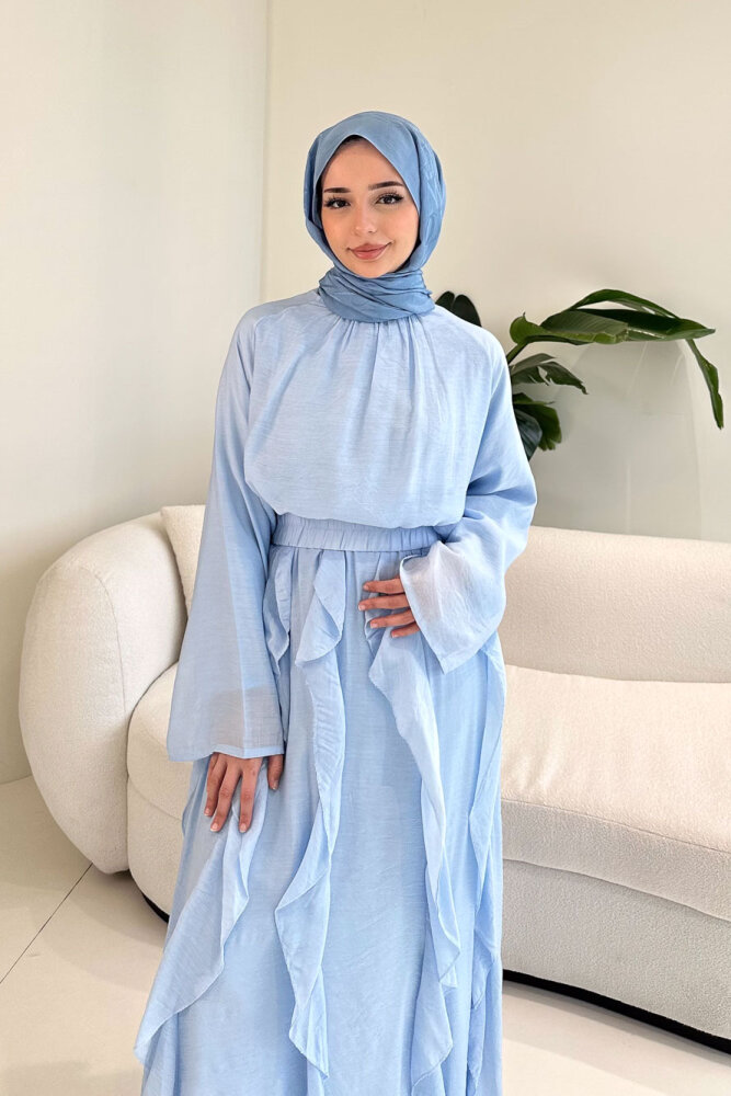 Fırfır Detaylı Tül Etek Takım - Mavi - 7