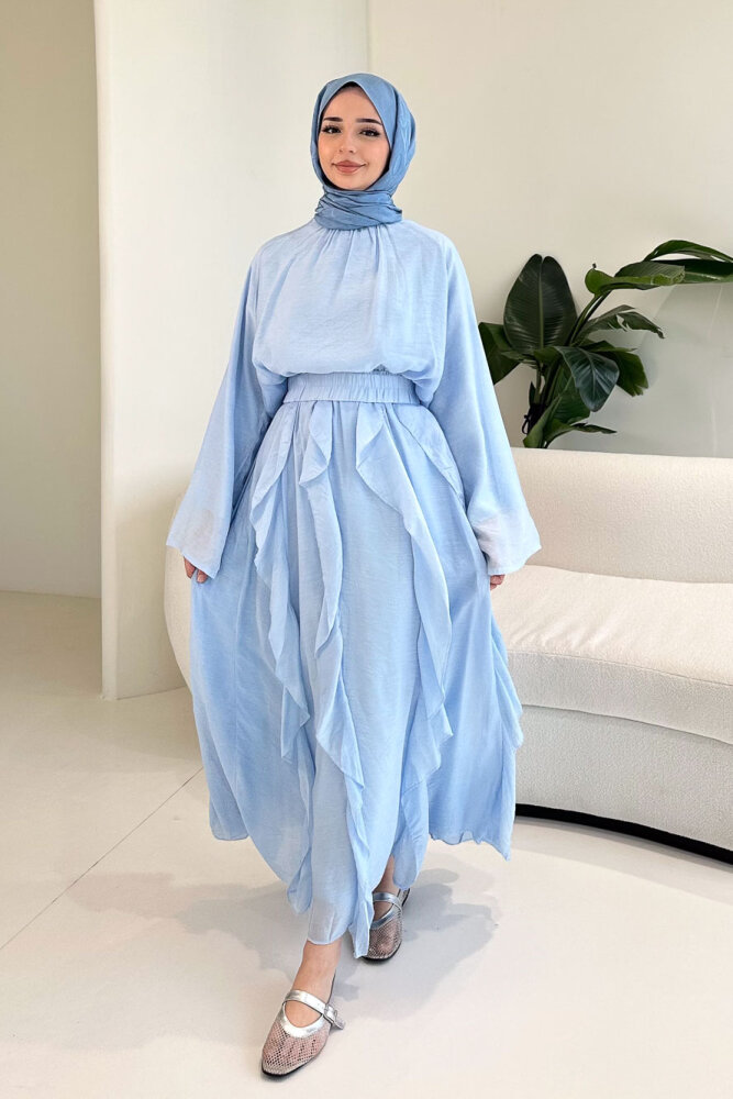 Fırfır Detaylı Tül Etek Takım - Mavi - 6