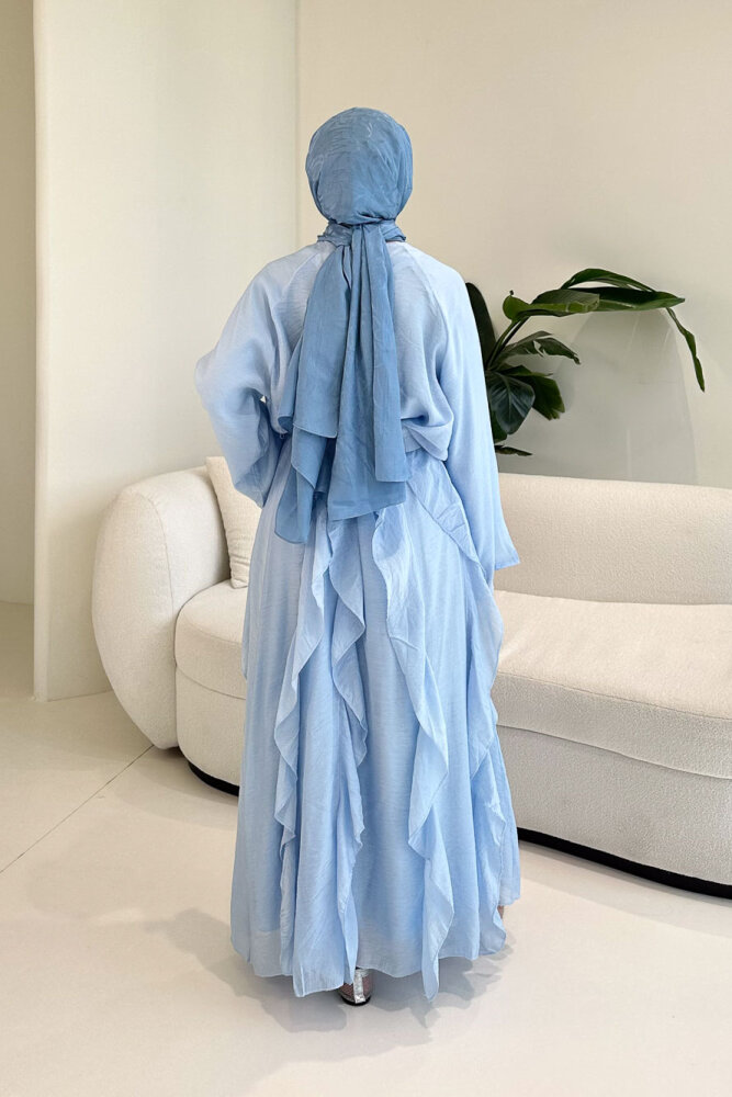 Fırfır Detaylı Tül Etek Takım - Mavi - 8