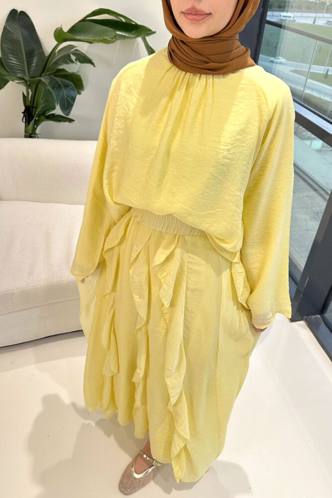 Fırfır Detaylı Tül Etek Takım - Sarı - ENMA (2)