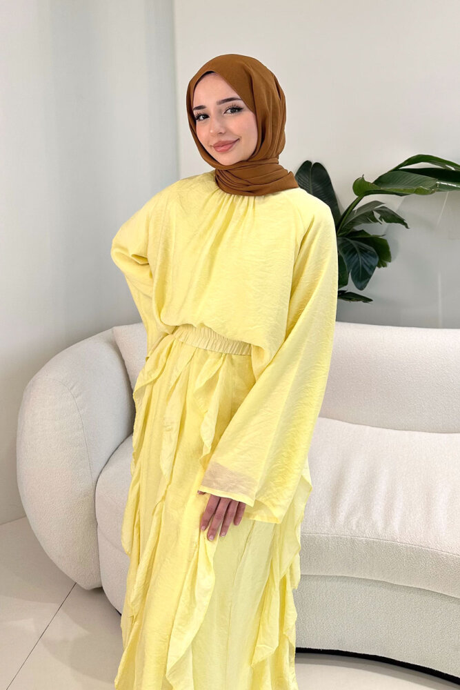 Fırfır Detaylı Tül Etek Takım - Sarı - 2