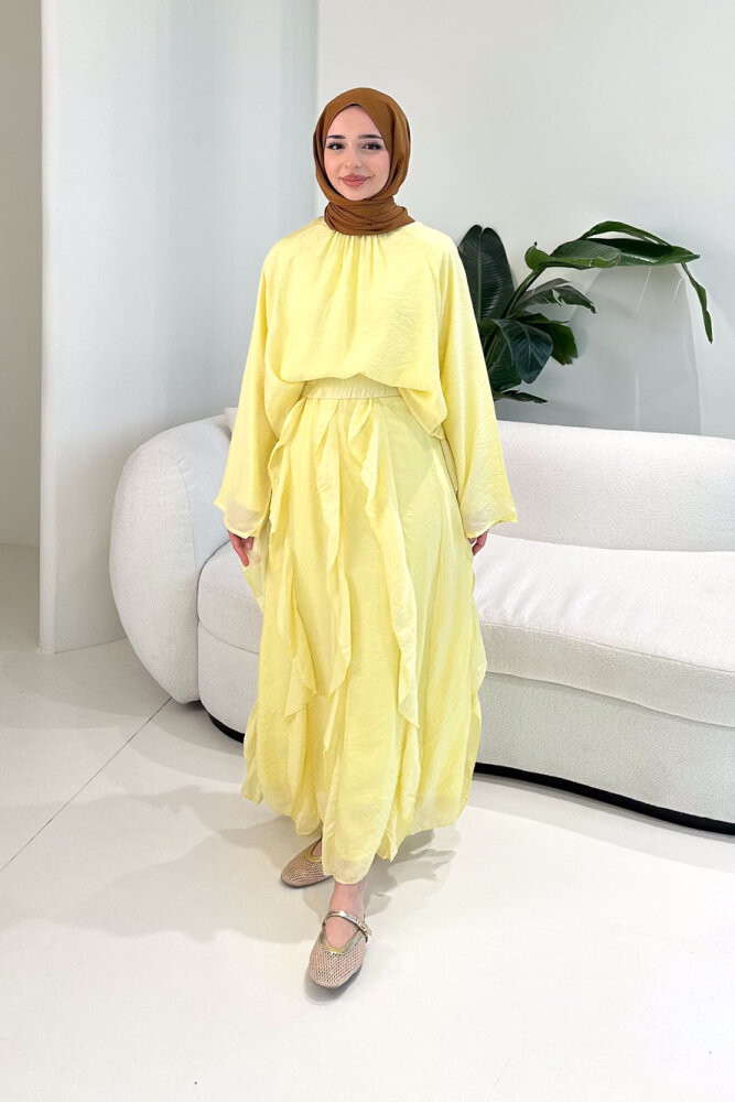 Fırfır Detaylı Tül Etek Takım - Sarı - ENMA (0)