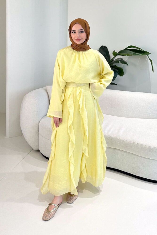 Fırfır Detaylı Tül Etek Takım - Sarı - ENMA (3)