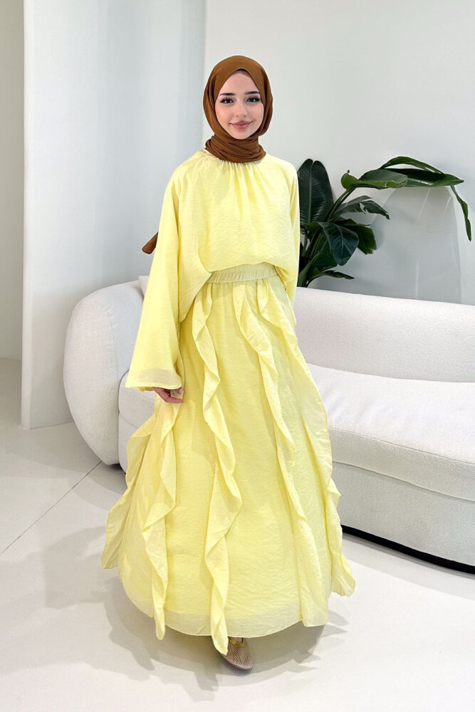 Fırfır Detaylı Tül Etek Takım - Sarı - ENMA (4)