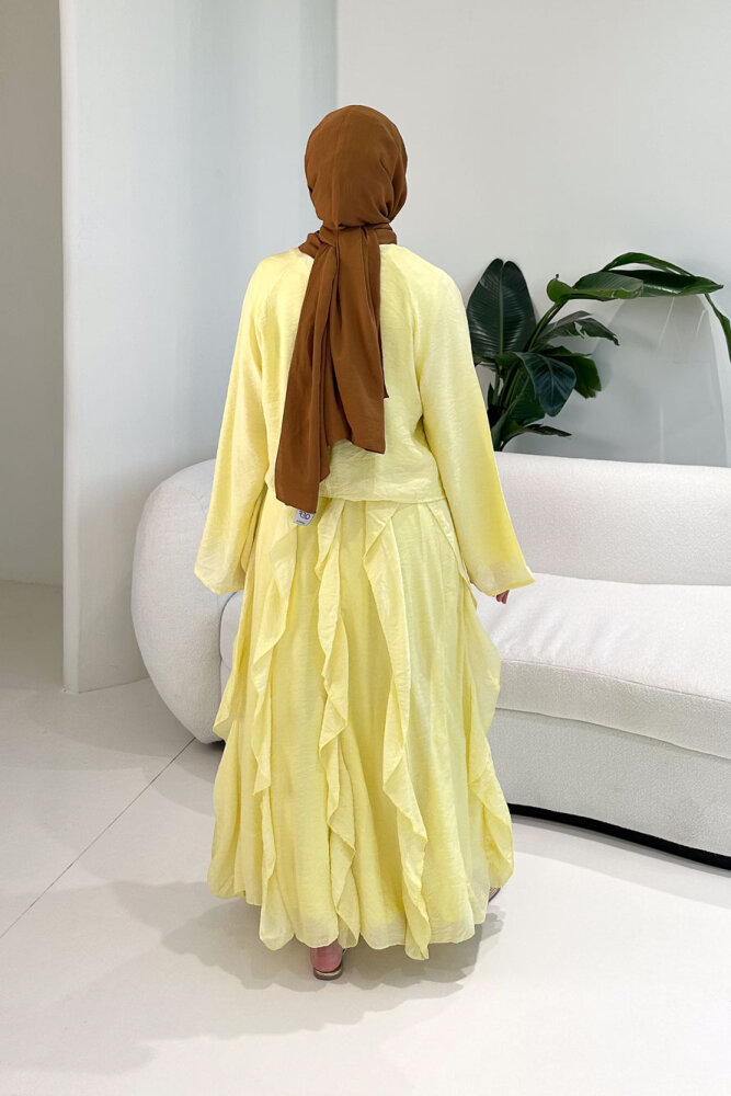 Fırfır Detaylı Tül Etek Takım - Sarı - 8