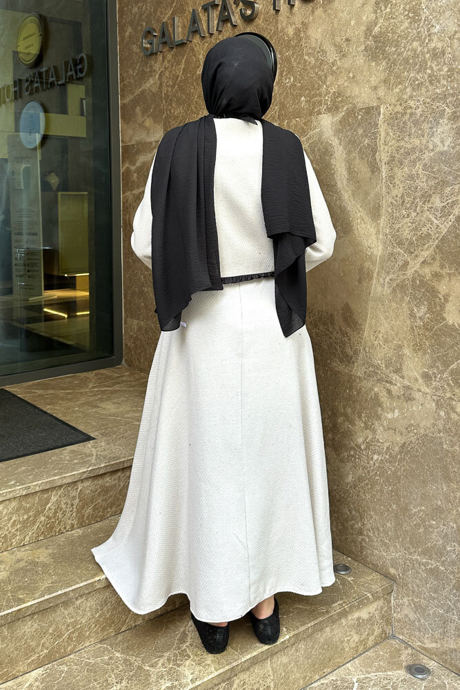 Fırfırlı Garnili Etekli Takım - Ekru - 8