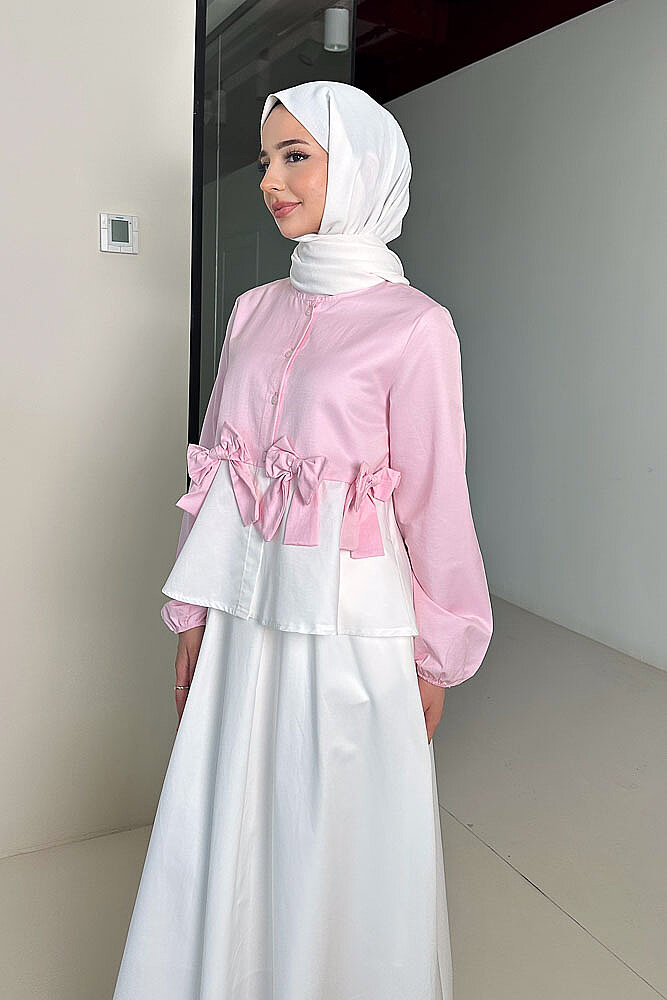 Fiyonk Detaylı Etek Takım - Pembe - QUB (4)