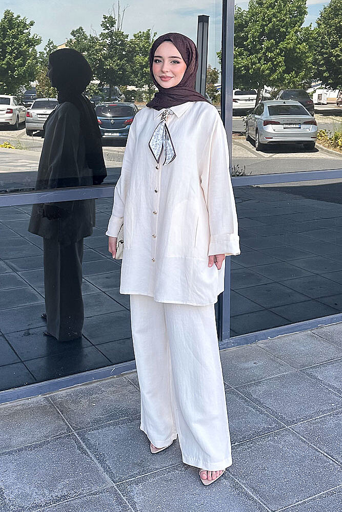 Flar Detaylı Pantolon Takım - Bej - 1