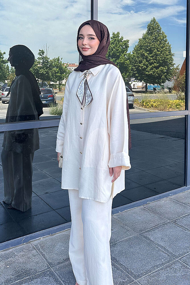 Flar Detaylı Pantolon Takım - Bej - 5
