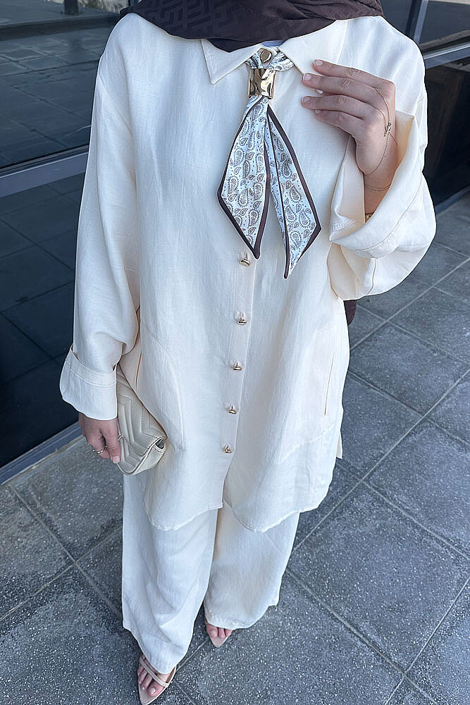 Flar Detaylı Pantolon Takım - Bej - 4