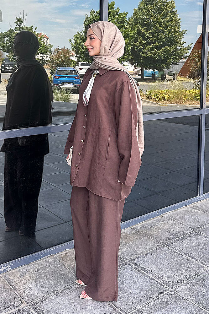 Flar Detaylı Pantolon Takım - Kahverengi - PUANE (3)