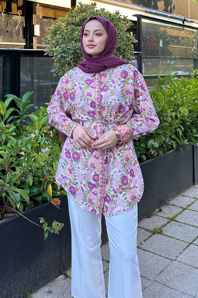 Floransa Çiçekli Gömlek - Mor - LİNE (3)