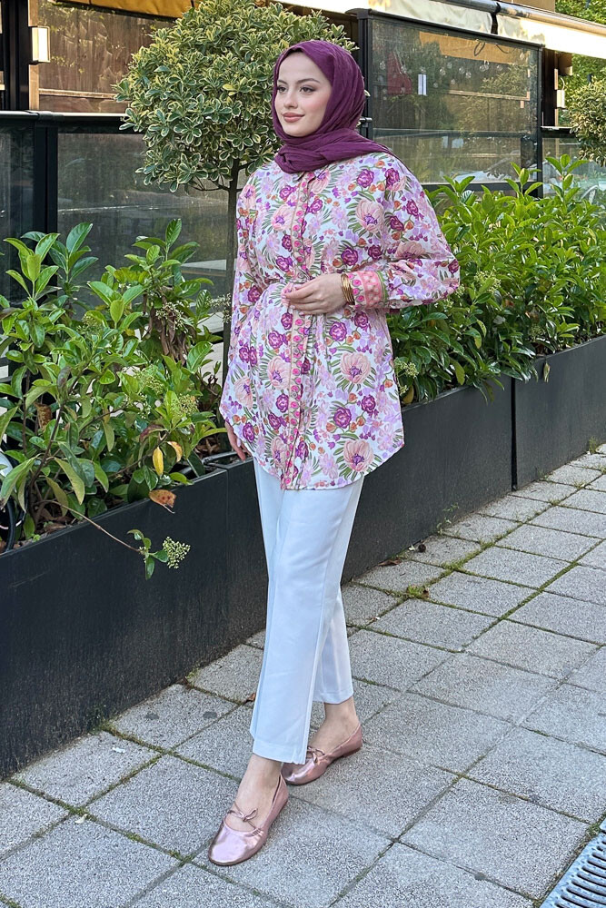 Floransa Çiçekli Gömlek - Mor - LİNE (2)