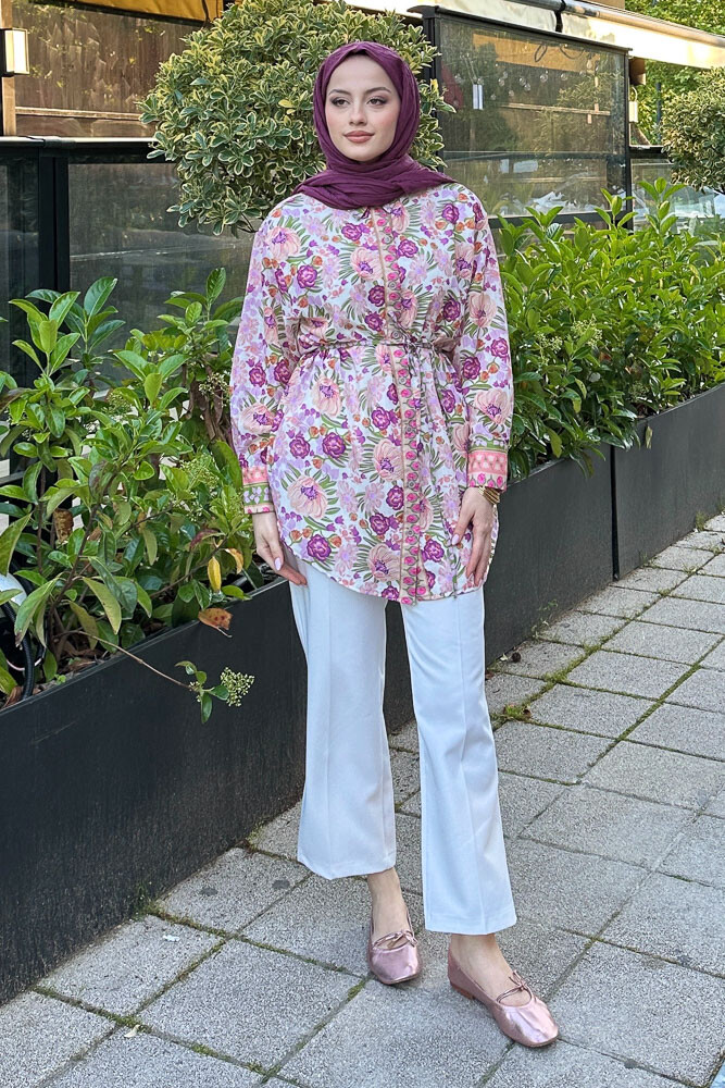 Floransa Çiçekli Gömlek - Mor - LİNE (4)