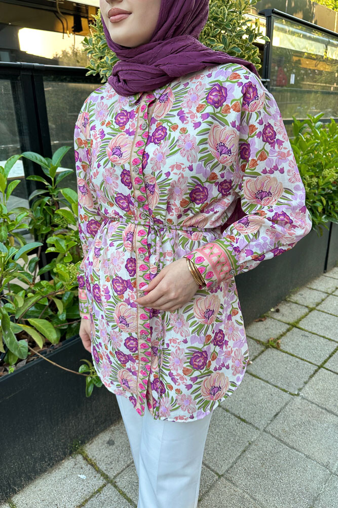 Floransa Çiçekli Gömlek - Mor - LİNE (5)