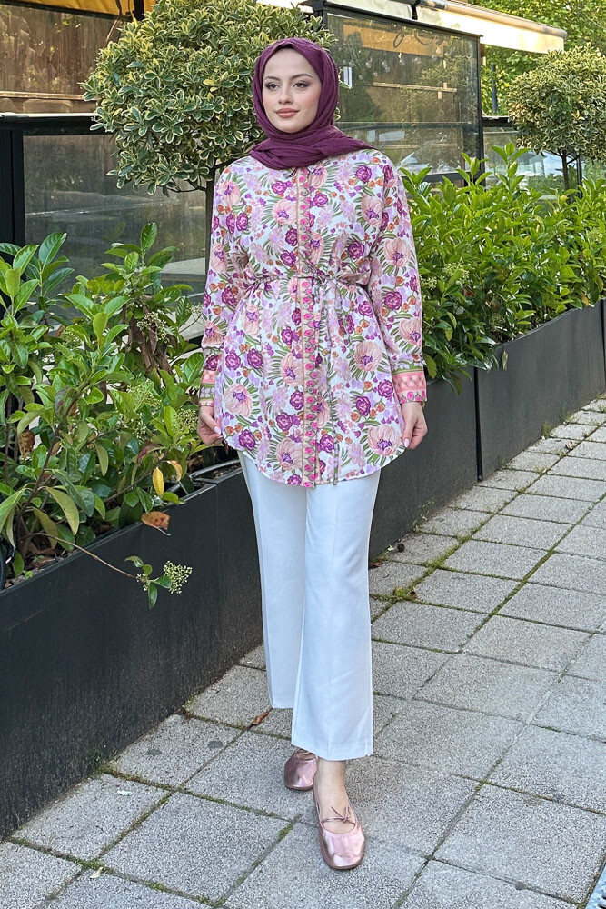 Floransa Çiçekli Gömlek - Mor - LİNE (1)