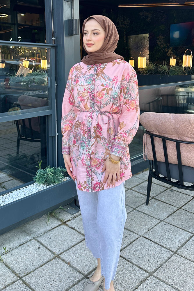 Floransa Çiçekli Gömlek - Pembe - 7