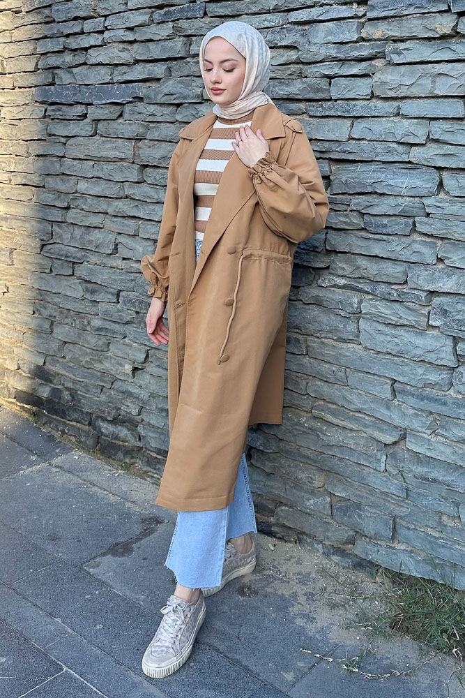 Frau Bel Büzgülü Trençkot - Camel - HENZA (4)