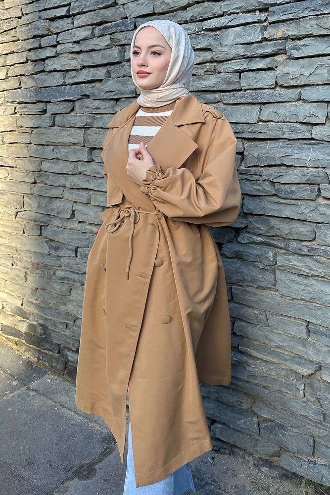 Frau Bel Büzgülü Trençkot - Camel - HENZA (3)