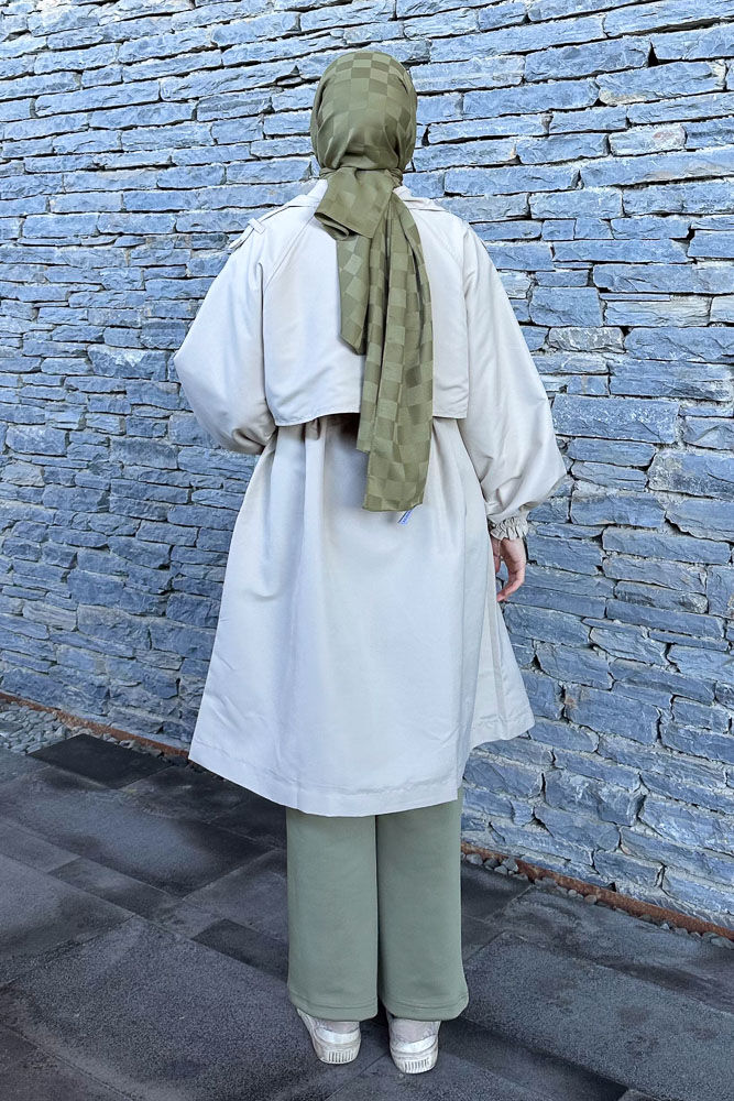 Frau Bel Büzgülü Trençkot - Taş Rengi - HENZA (7)