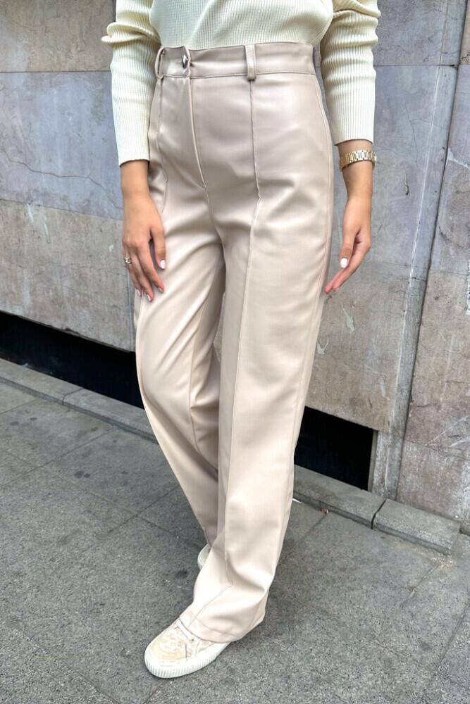 Free Deri Pantolon - Bej - HENZA (3)