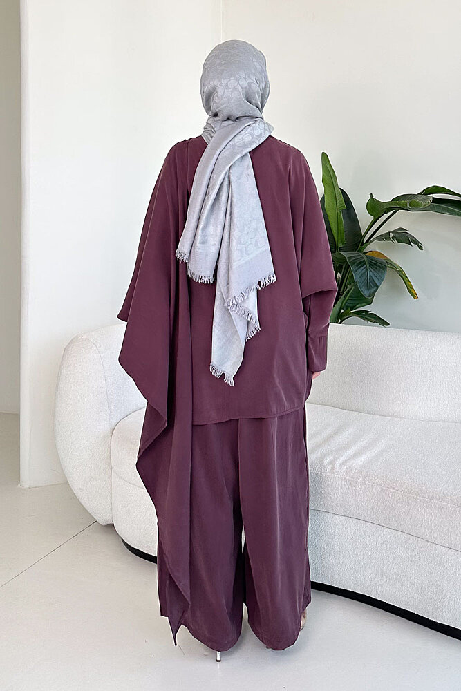 Freya Şal Detaylı Pantolon Takım - Bordo - 4