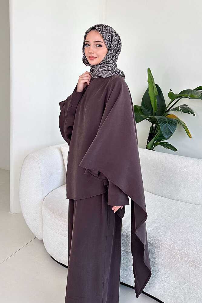 Freya Şal Detaylı Pantolon Takım - Kahverengi - 2