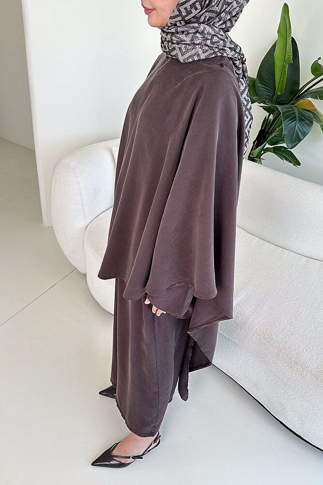 Freya Şal Detaylı Pantolon Takım - Kahverengi - 6