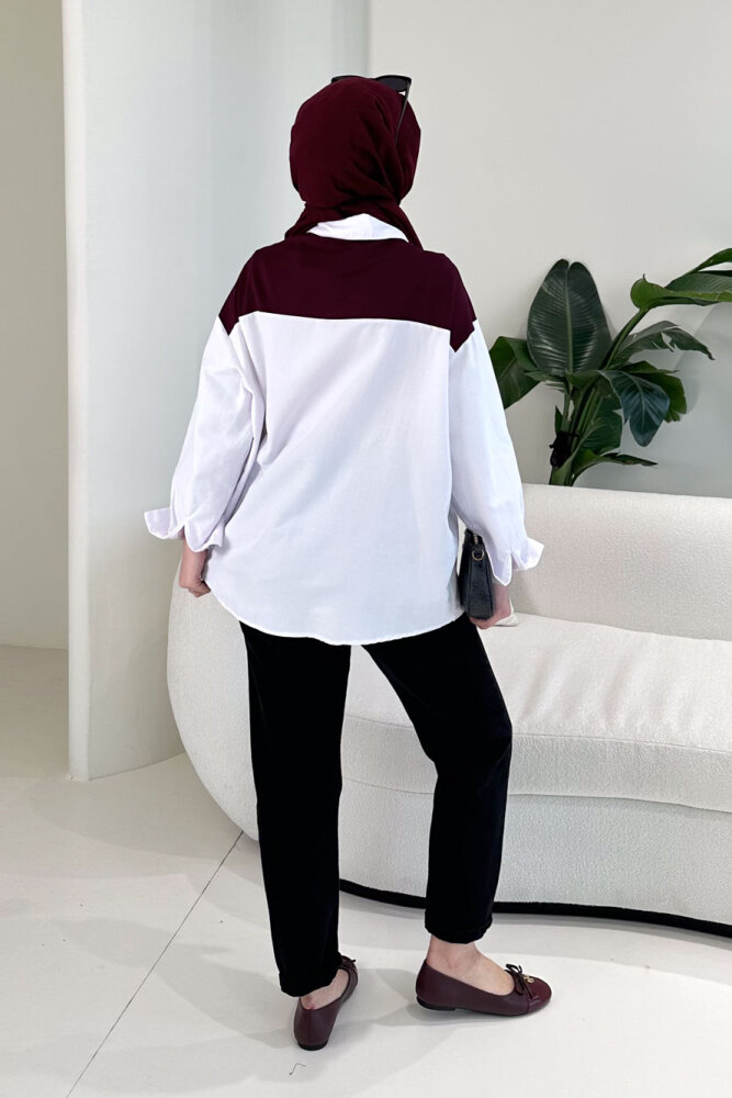 Fular Detaylı Gömlek - Bordo - 8