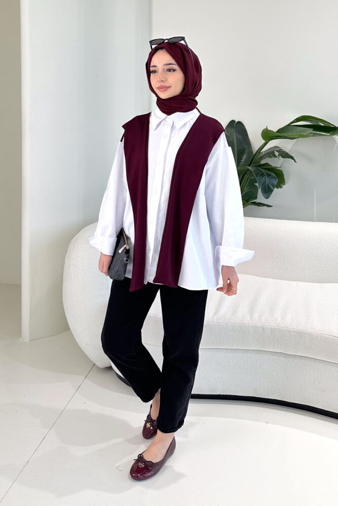 Fular Detaylı Gömlek - Bordo - ENMA (3)