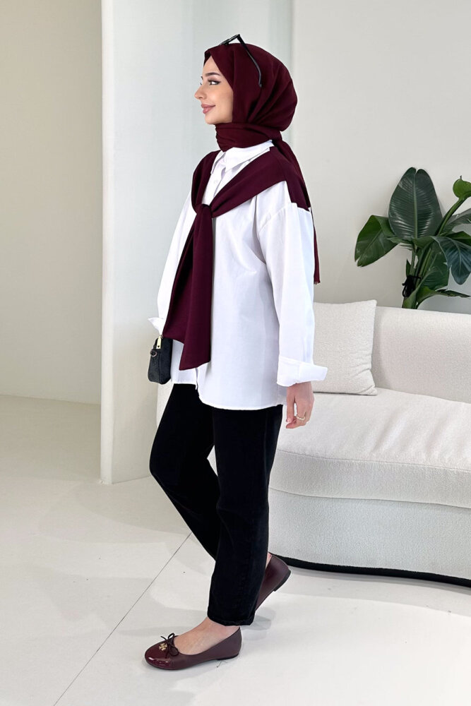 Fular Detaylı Gömlek - Bordo - 7