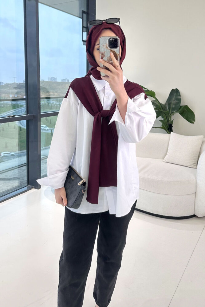 Fular Detaylı Gömlek - Bordo - ENMA (5)