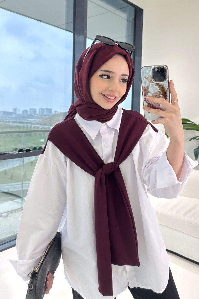 Fular Detaylı Gömlek - Bordo - ENMA (1)