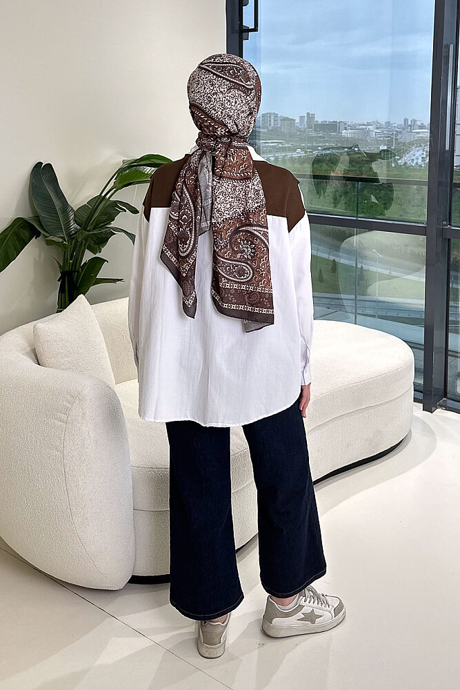 Fular Detaylı Gömlek - Kahverengi - 6