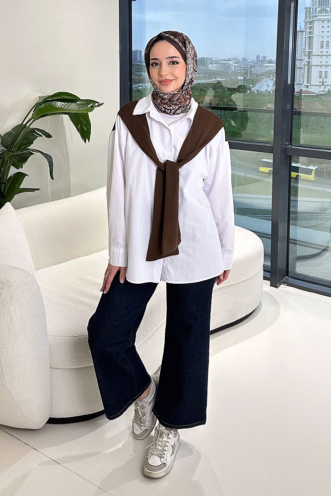 Fular Detaylı Gömlek - Kahverengi - ENMA (1)