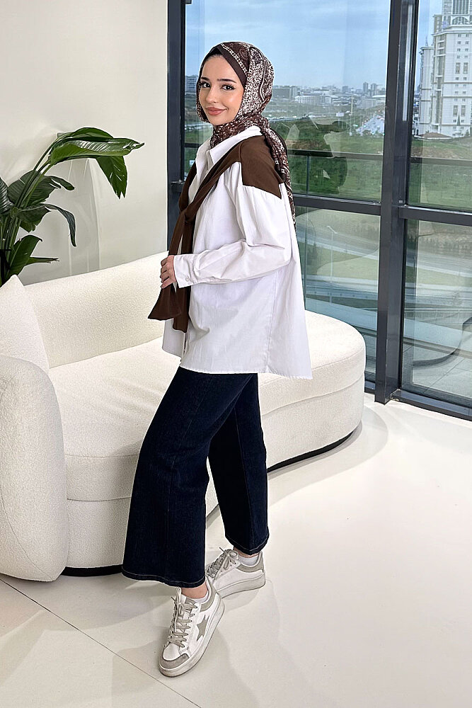 Fular Detaylı Gömlek - Kahverengi - ENMA (0)