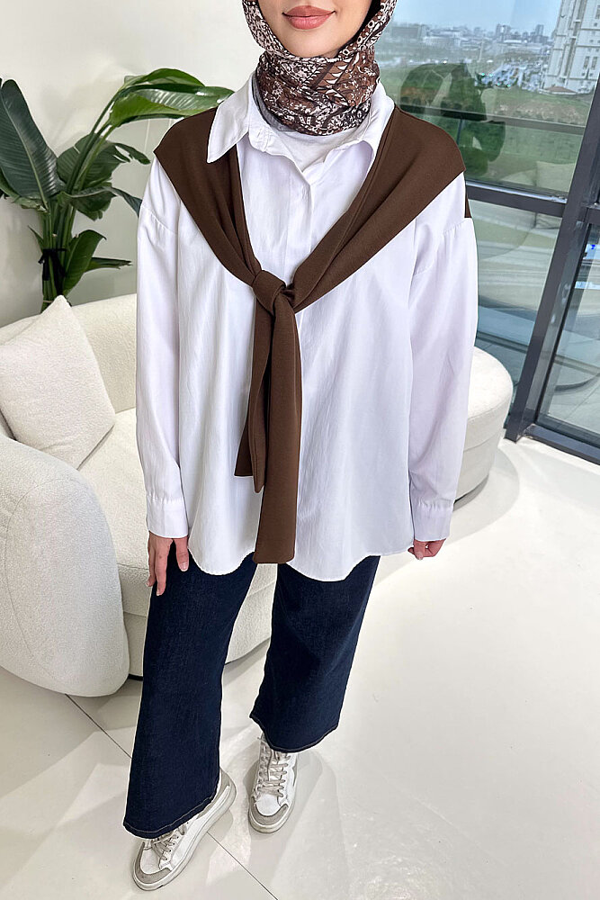 Fular Detaylı Gömlek - Kahverengi - ENMA (4)