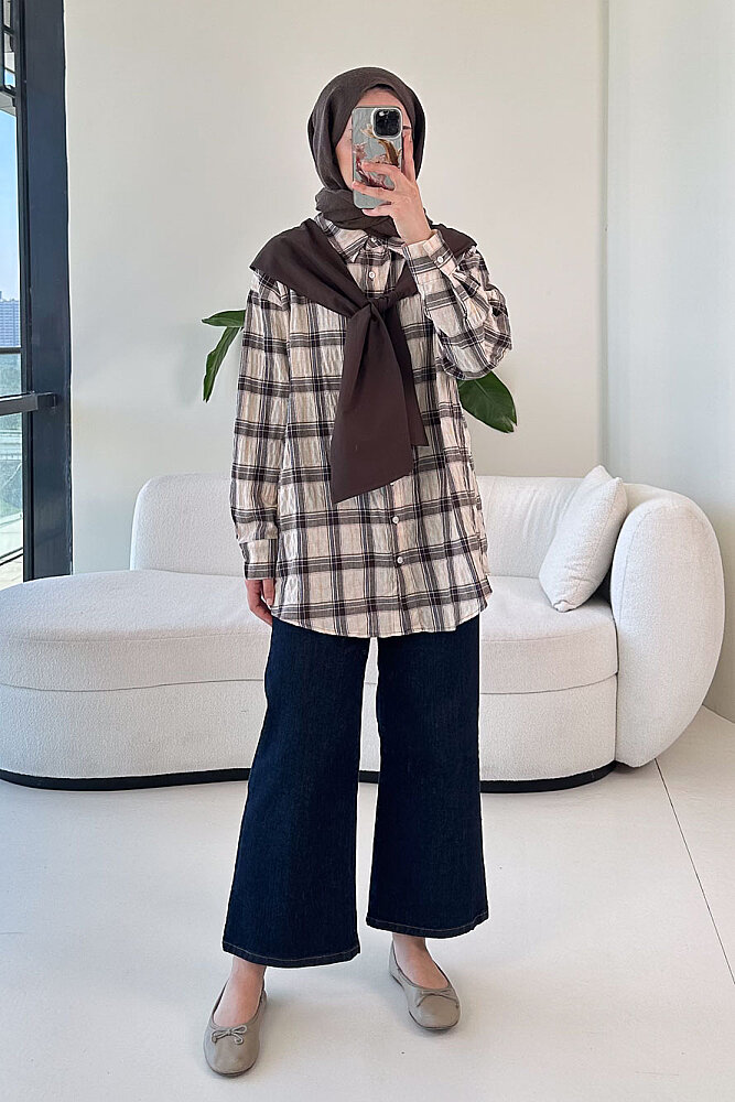 Garnili Fular Detaylı Gömlek - Bej - 8