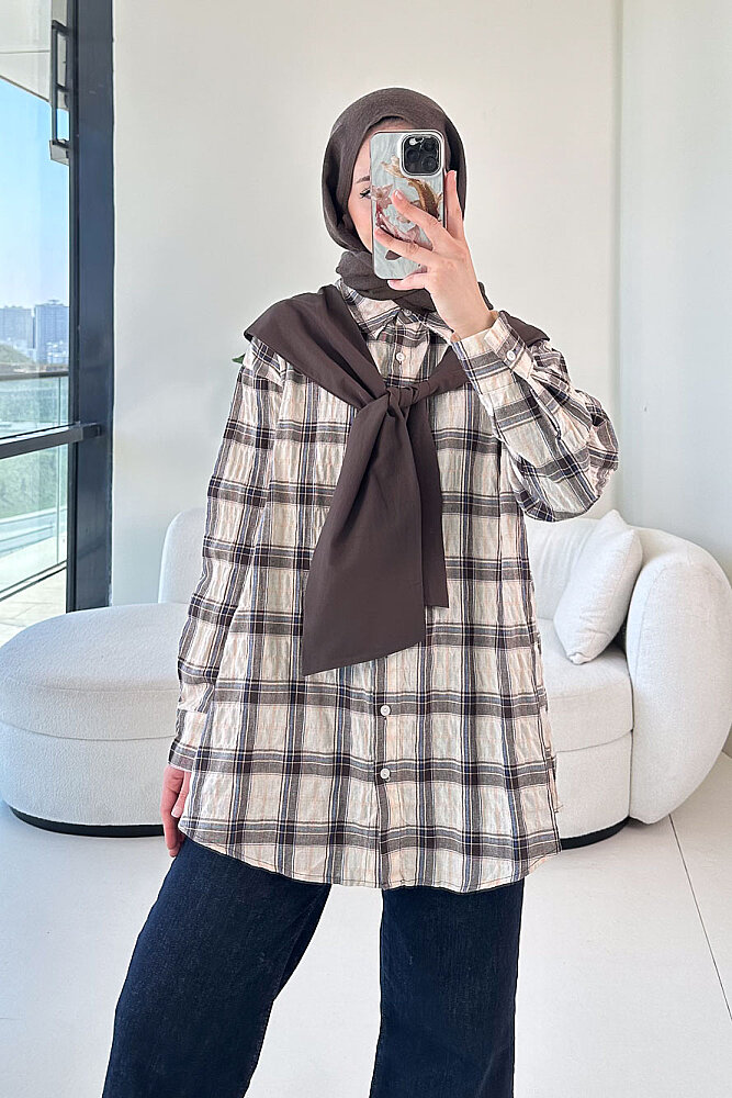 Garnili Fular Detaylı Gömlek - Bej - 4