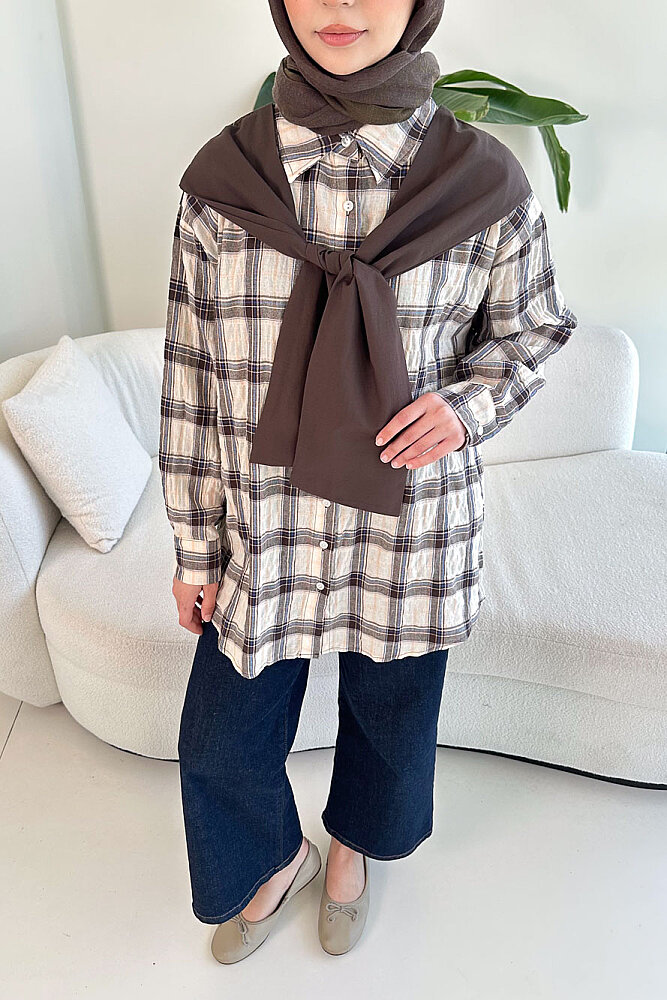 Garnili Fular Detaylı Gömlek - Bej - ENMA (5)